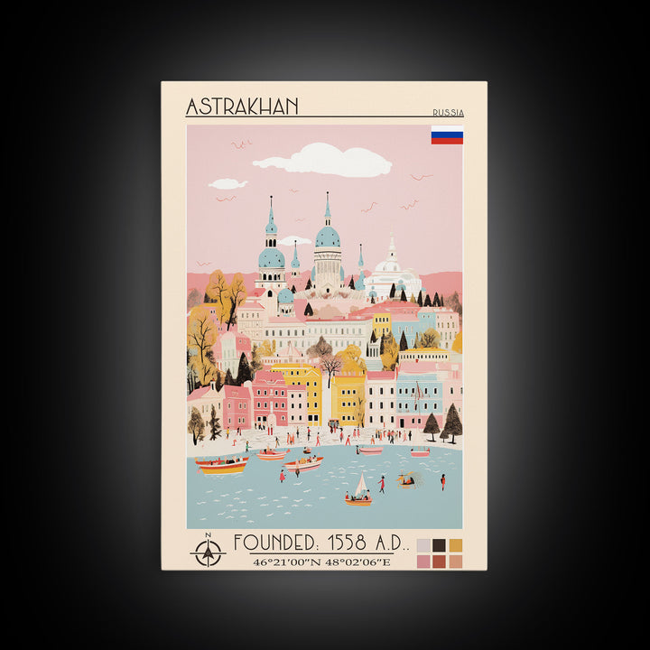 Astrakhan Russia Travel Poster Framed Canvas Print, Midcentury Modern Art, Pop Art Wall Decor, Home Decor, Vacation Gift, Living Room Art