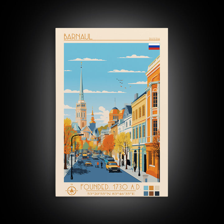 Barnaul Russia Travel Poster Framed Canvas Print, Midcentury Modern Art, Pop Art Wall Decor, Home Decor, Vacation Gift, Living Room Art