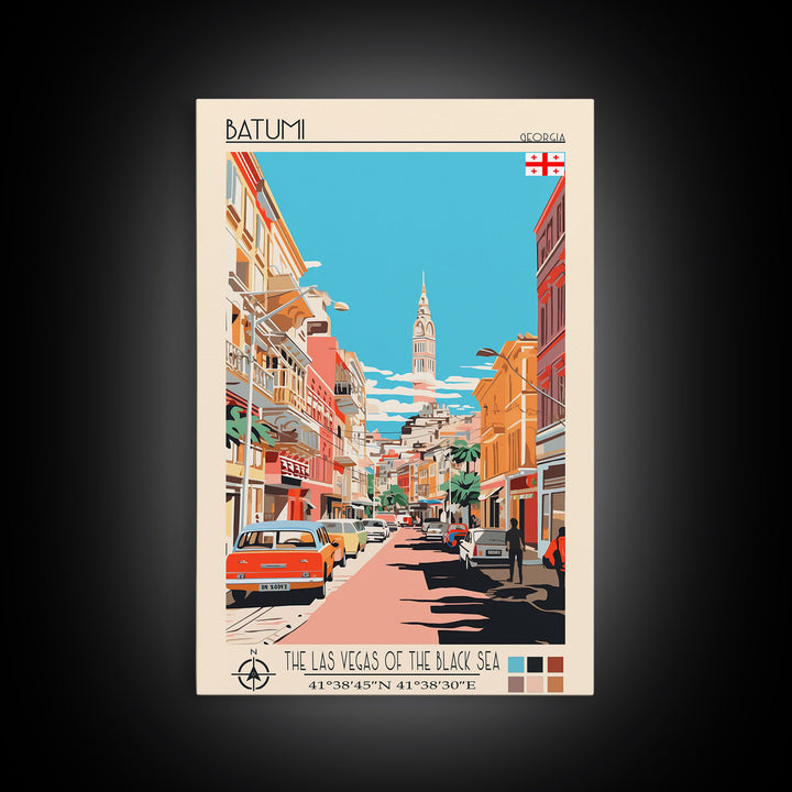 Batumi Georgia Travel Poster Framed Canvas Print, Midcentury Modern Art, Pop Art Wall Decor, Home Decor, Vacation Gift, Living Room Art