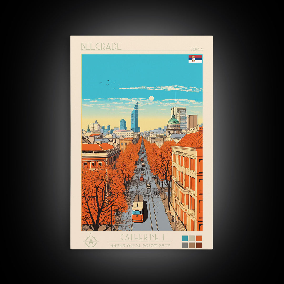 Belgrade Serbia Travel Poster Framed Canvas Print, Midcentury Modern Art, Pop Art Wall Decor, Home Decor, Vacation Gift, Living Room Art