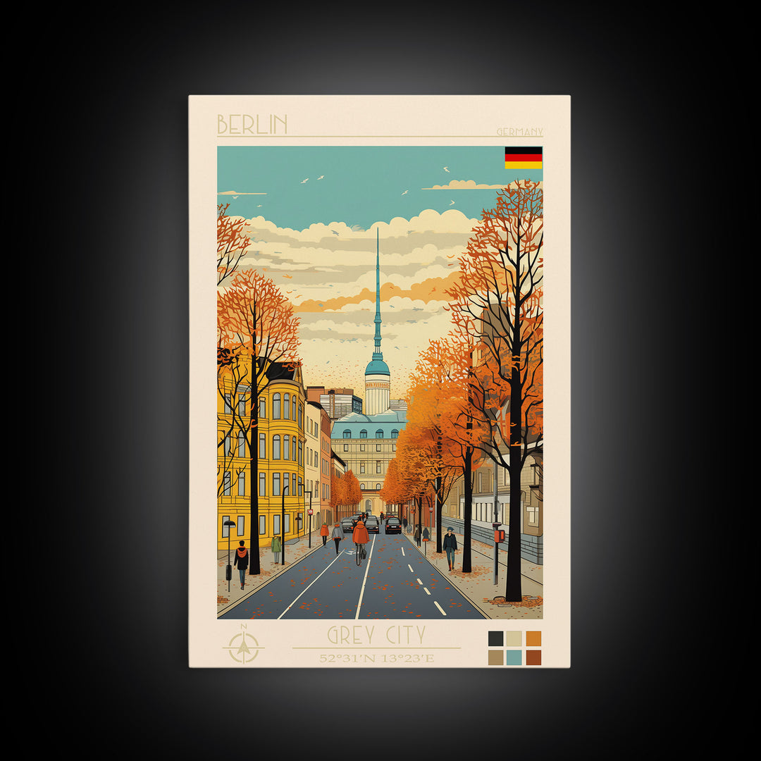 Berlin Germany Travel Poster Framed Canvas Print, Midcentury Modern Art, Pop Art Wall Decor, Home Decor, Vacation Gift, Living Room Art