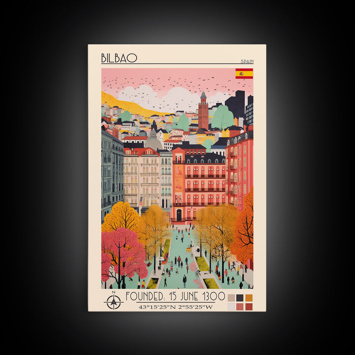 Bilbao Spain Travel Poster Framed Canvas Print, Modern Art, Pop Art Home Decor, Scenic Wall Art, Living Room Decor, Artistic Gift