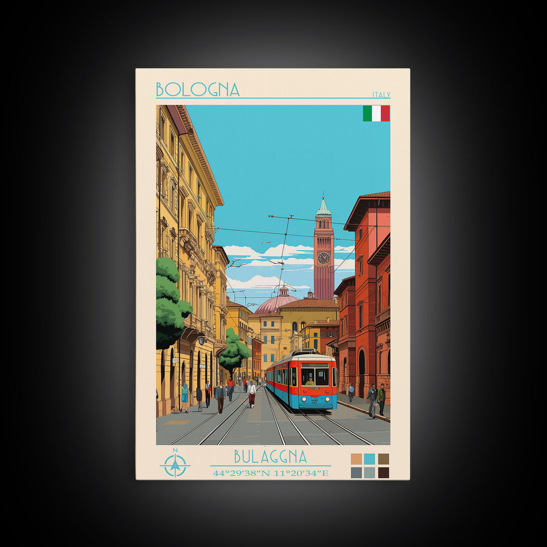 Bologna Italy Travel Poster Framed Canvas Print, Vintage Style, Pop Art Home Decor, Scenic Wall Art, Living Room Decoration, Artistic Gift