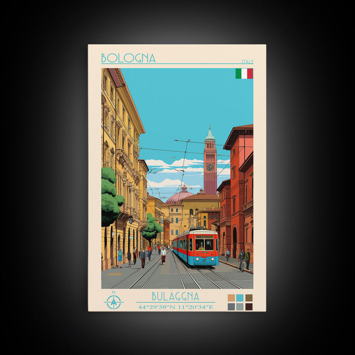 Bologna Italy Travel Poster Framed Canvas Print, Vintage Style, Pop Art Home Decor, Scenic Wall Art, Living Room Decoration, Artistic Gift