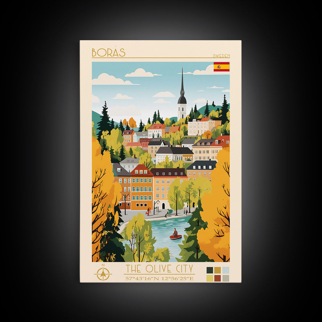 Borås Sweden Travel Poster Framed Canvas Print, Modern Art, Pop Art Wall Decor, Home Decor, Living Room Art, Artistic Gift