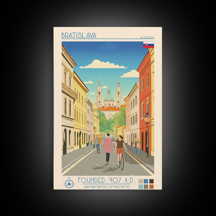 Bratislava Slovakia Travel Poster Framed Canvas Print, Midcentury Modern Art, Pop Art Wall Decor, Home Decor, Vacation Gift, Living Room Art
