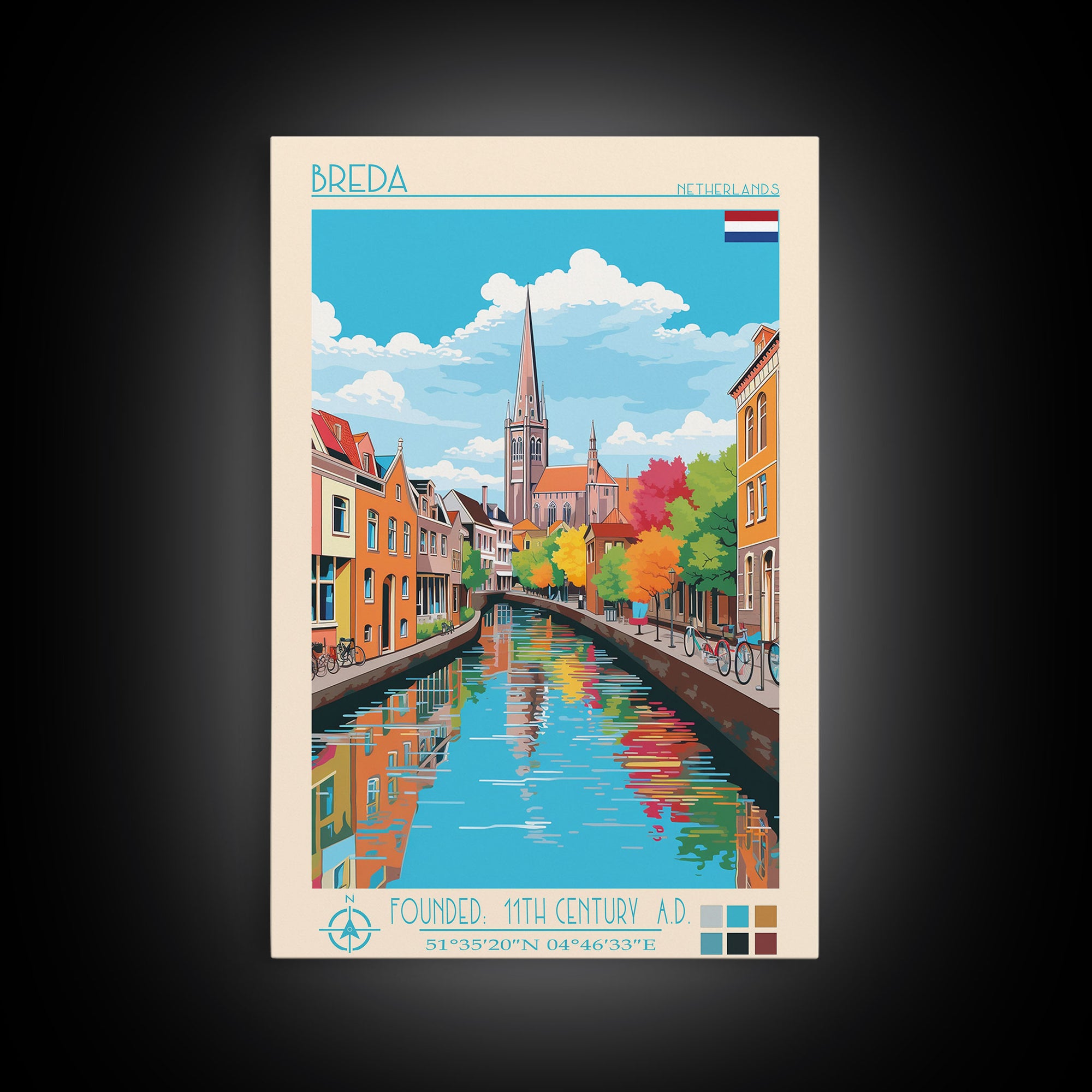 Breda Netherlands Travel Poster Framed Canvas Print, Vintage Style, Pop Art Home Decor, Scenic Wall Art, Living Room Decoration, Artistic Gift