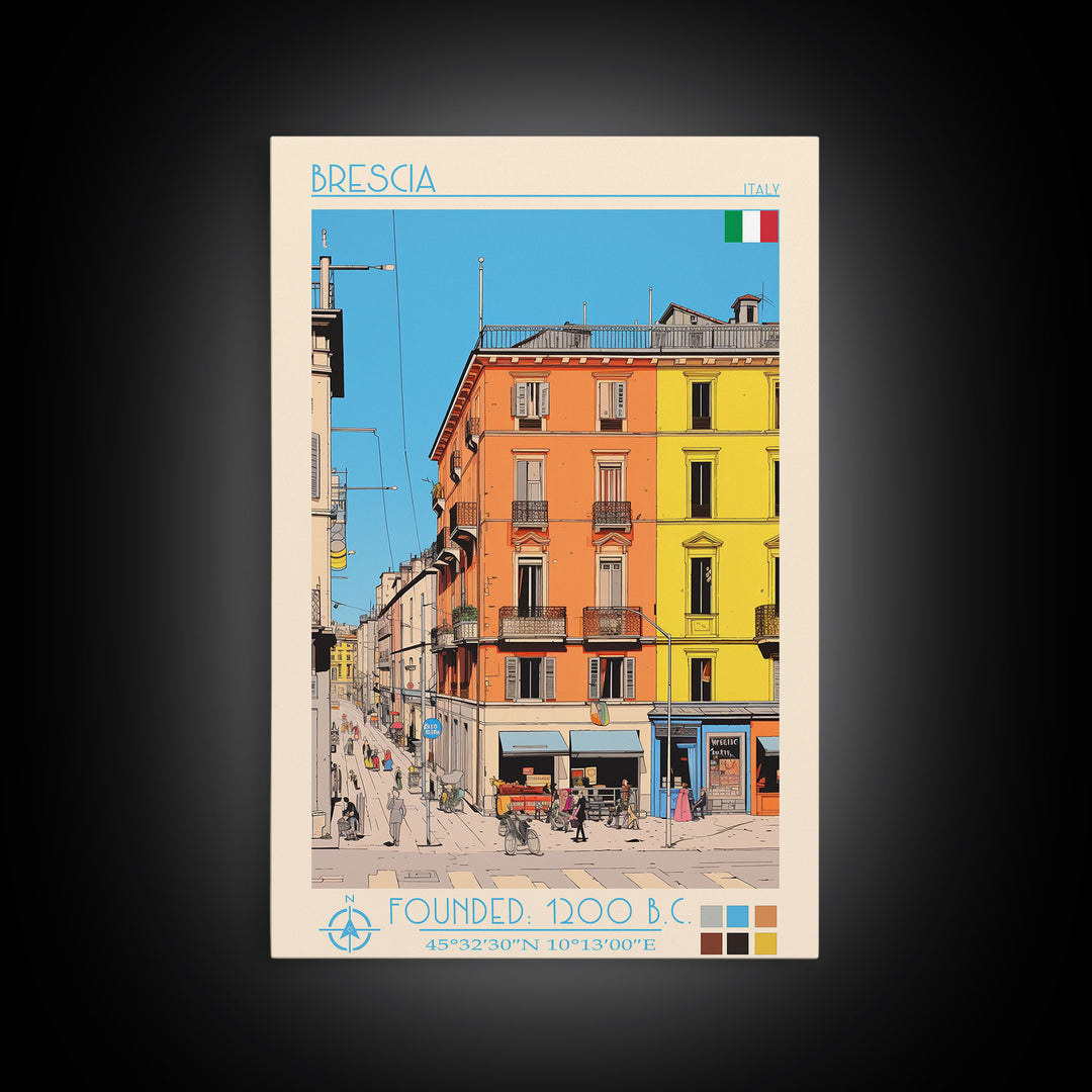 Brescia Italy Travel Poster Framed Canvas Print, Vintage Style, Pop Art Home Decor, Scenic Wall Art, Living Room Decoration, Artistic Gift