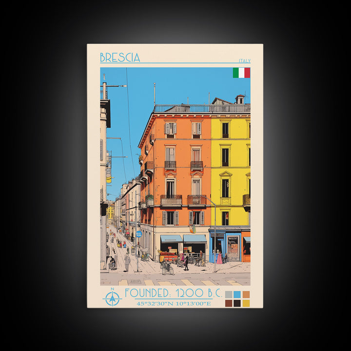 Brescia Italy Travel Poster Framed Canvas Print, Vintage Style, Pop Art Home Decor, Scenic Wall Art, Living Room Decoration, Artistic Gift