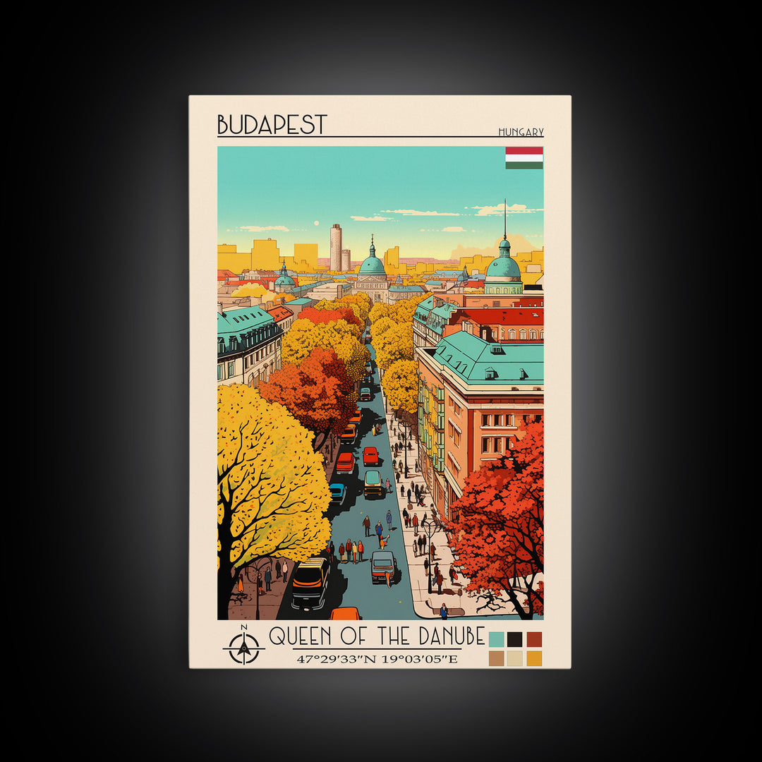 Budapest Hungary Travel Poster Framed Canvas Print, Vintage Style, Pop Art Home Decor, Scenic Wall Art, Living Room Decoration, Artistic Gift