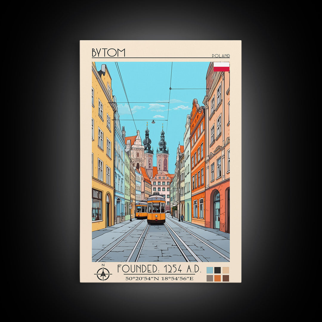 Bytom Poland Travel Poster Framed Canvas Print, Vintage Style, Pop Art Home Decor, Scenic Wall Art, Living Room Decoration, Artistic Gift