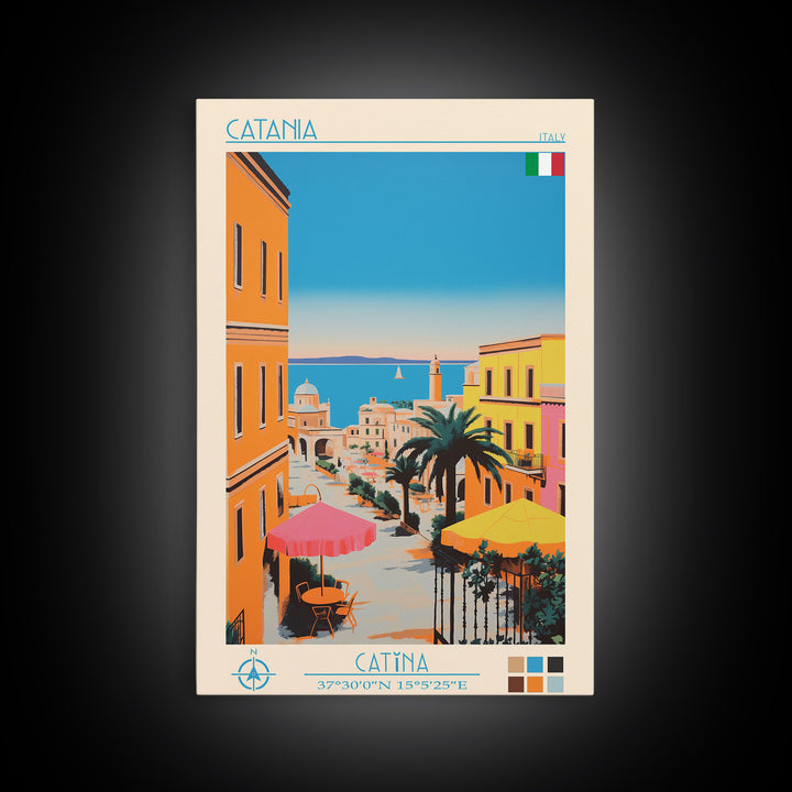 Catania Italy Travel Poster Framed Canvas Print, Vintage Style, Pop Art Home Decor, Scenic Wall Art, Living Room Decoration, Artistic Gift