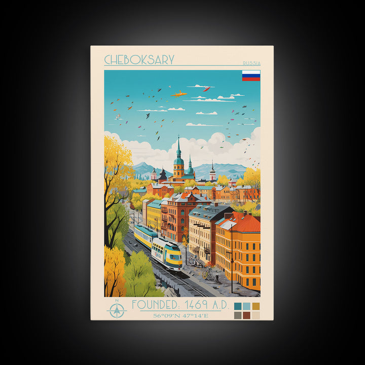 Cheboksary Russia Travel Poster Framed Canvas Print, Vintage Style, Pop Art Home Decor, Scenic Wall Art, Living Room Decoration, Artistic Gift