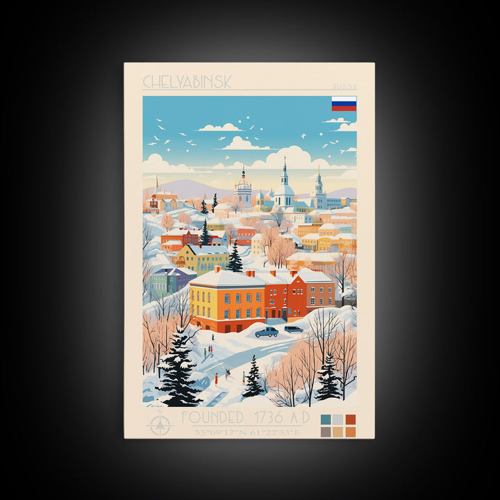Chelyabinsk Russia Travel Poster Framed Canvas Print, Midcentury Modern Art, Pop Art Wall Decor, Home Decor, Vacation Gift, Living Room Art