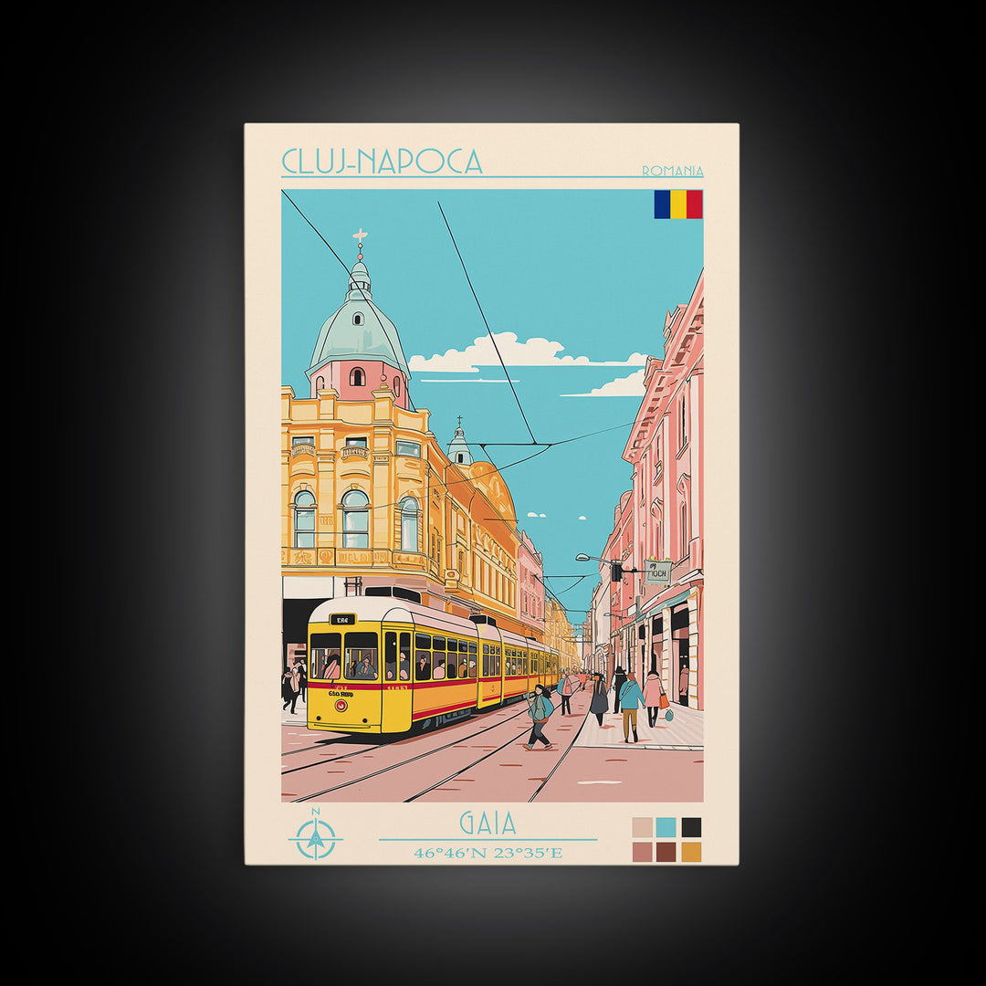 Cluj-Napoca Romania Travel Poster Framed Canvas Print, Vintage Style, Pop Art Home Decor, Scenic Wall Art, Living Room Decoration, Artistic Gift