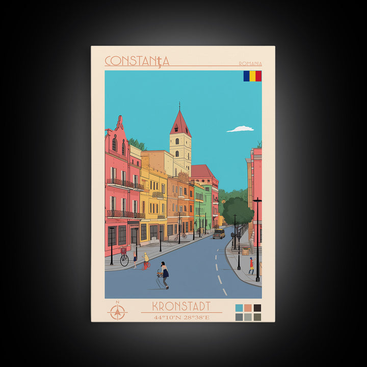 Constanta Romania Travel Poster Framed Canvas Print, Midcentury Modern Art, Pop Art Wall Decor, Home Decor, Vacation Gift, Living Room Art