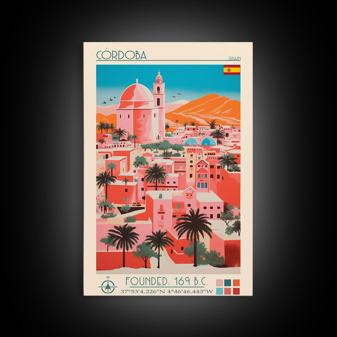 Cordoba Spain Travel Poster Framed Canvas Print, Vintage Style, Pop Art Home Decor, Scenic Wall Art, Living Room Decoration, Artistic Gift