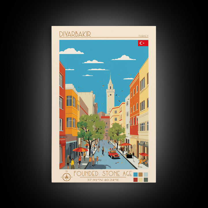 Diyarbakir Turkey Travel Poster Framed Canvas Print, Vintage Style, Pop Art Home Decor, Scenic Wall Art, Living Room Decoration, Artistic Gift