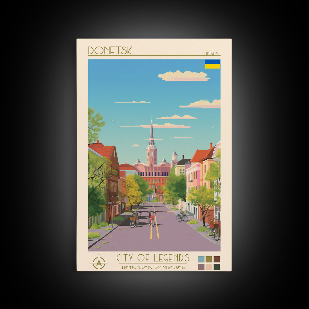 Donetsk Ukraine Travel Poster Framed Canvas Print, Midcentury Modern Art, Pop Art Wall Decor, Home Decor, Vacation Gift, Living Room Art