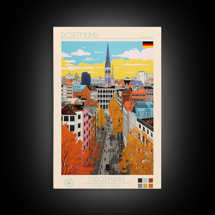 Dortmund Germany Travel Poster Framed Canvas Print, Vintage Style, Pop Art Home Decor, Scenic Wall Art, Living Room Decoration, Artistic Gift