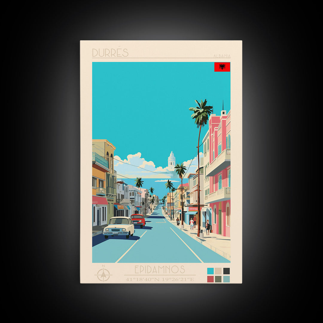 Durrës Albania Travel Poster Framed Canvas Print, Vintage Style, Pop Art Home Decor, Scenic Wall Art, Bedroom Decoration, Office Gift