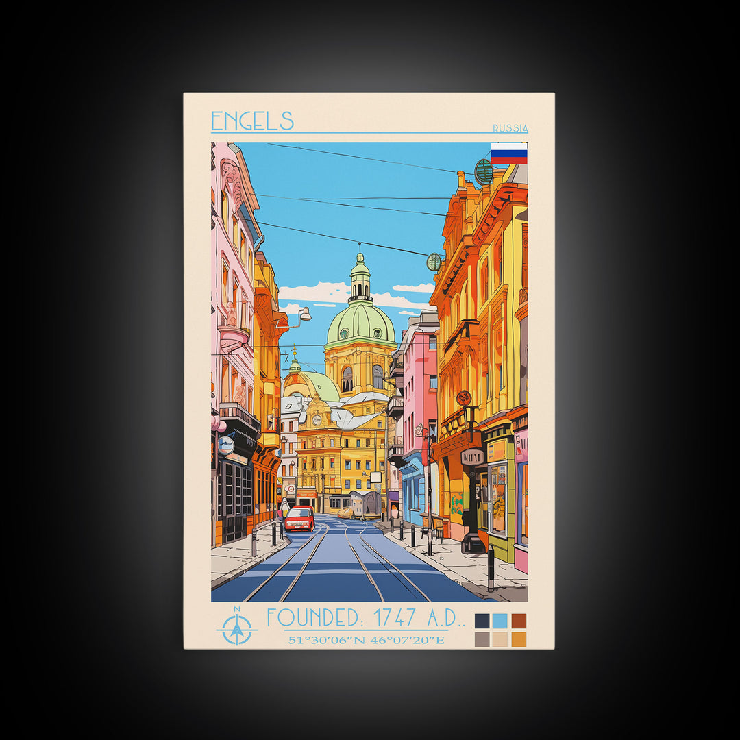 Engels Russia Travel Poster Framed Canvas Print, Midcentury Modern Art, Pop Art Wall Decor, Scenic Wall Art, Living Room Decoration, Office Gift