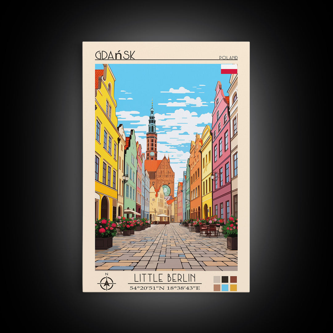 Gdańsk Poland Travel Poster Framed Canvas Print, Vintage Style, Pop Art Home Decor, Scenic Wall Art, Bedroom Decoration, Office Gift