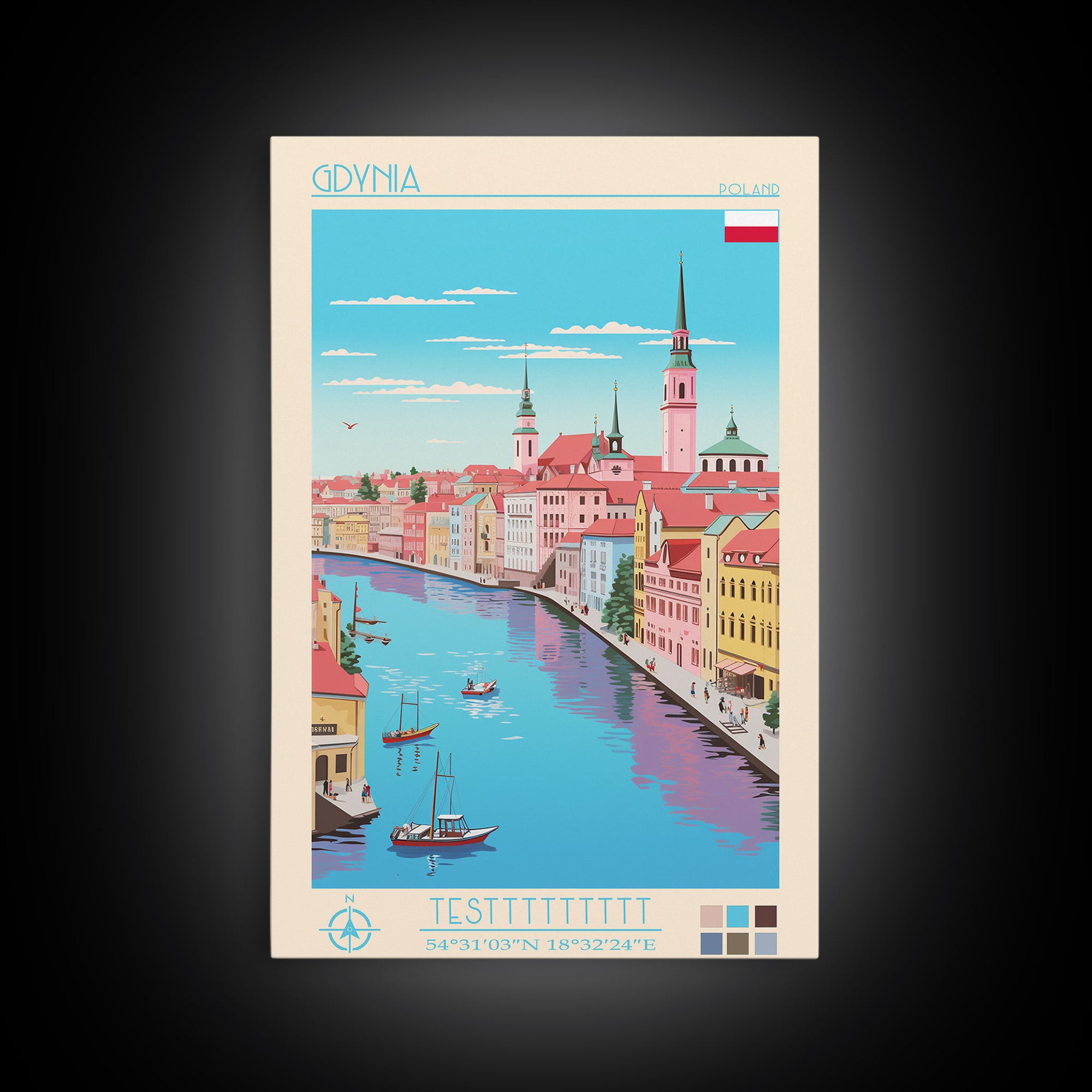 Gdynia Poland Travel Poster Framed Canvas Print, Midcentury Modern Art, Pop Art Wall Decor, Home Decor, Vacation Gift, Office Art