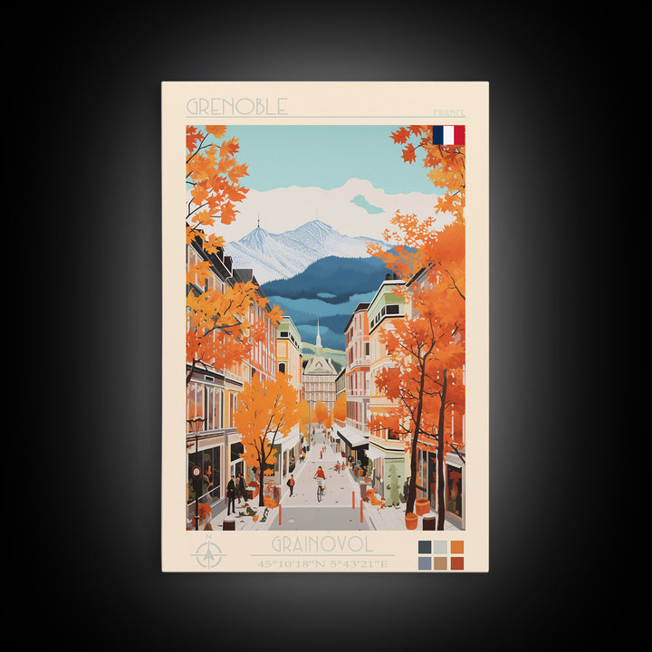 Grenoble France Travel Poster Framed Canvas Print, Midcentury Modern Art, Pop Art Wall Decor, Home Decor, Vacation Gift, Office Art