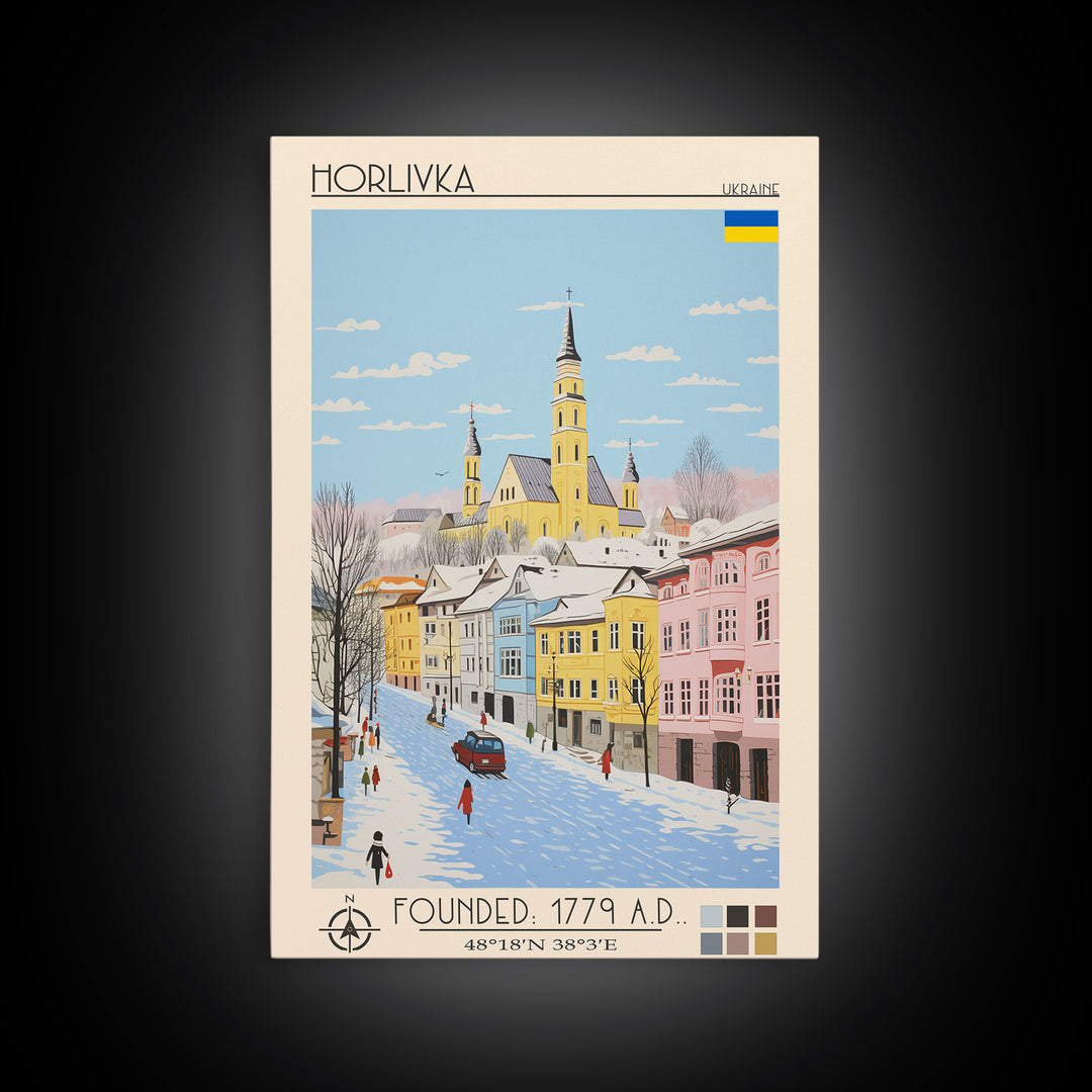 Horlivka Ukraine Travel Poster Framed Canvas Print, Vintage Style, Pop Art Home Decor, Scenic Wall Art, Bedroom Decoration, Office Gift