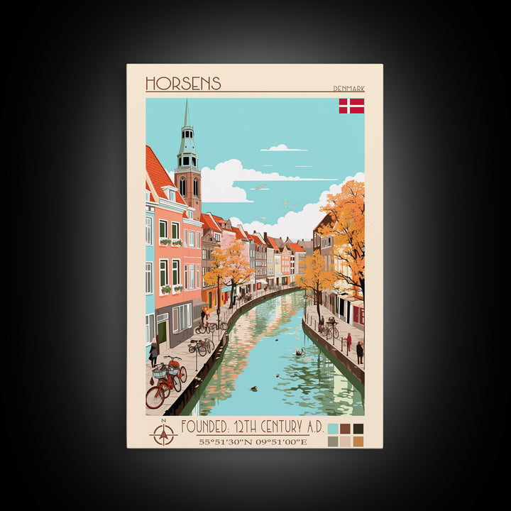 Horsens Denmark Travel Poster Framed Canvas Print, Midcentury Modern Art, Pop Art Wall Decor, Home Decor, Vacation Gift, Office Art