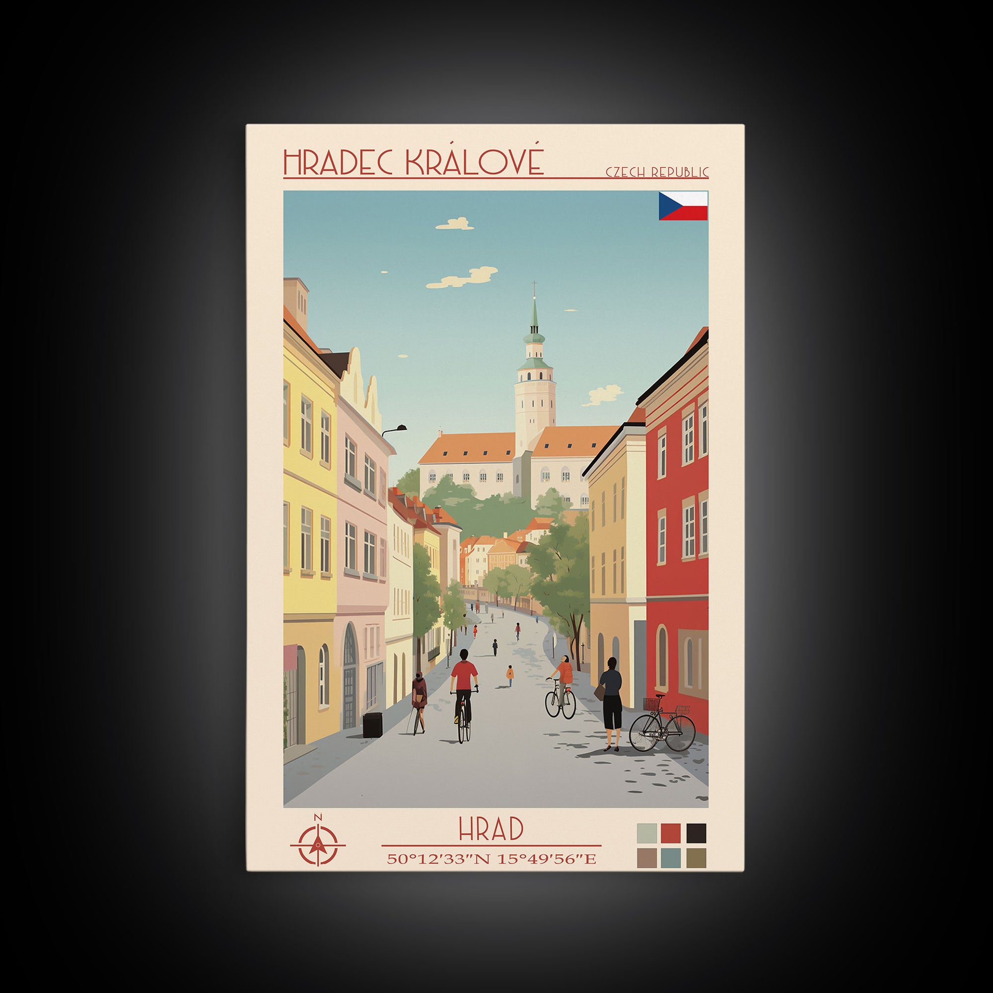 Hradec Králové Czech Republic Travel Poster Framed Canvas Print, Midcentury Modern Art, Pop Art Wall Decor, Scenic Living Room Art, Bedroom Gift