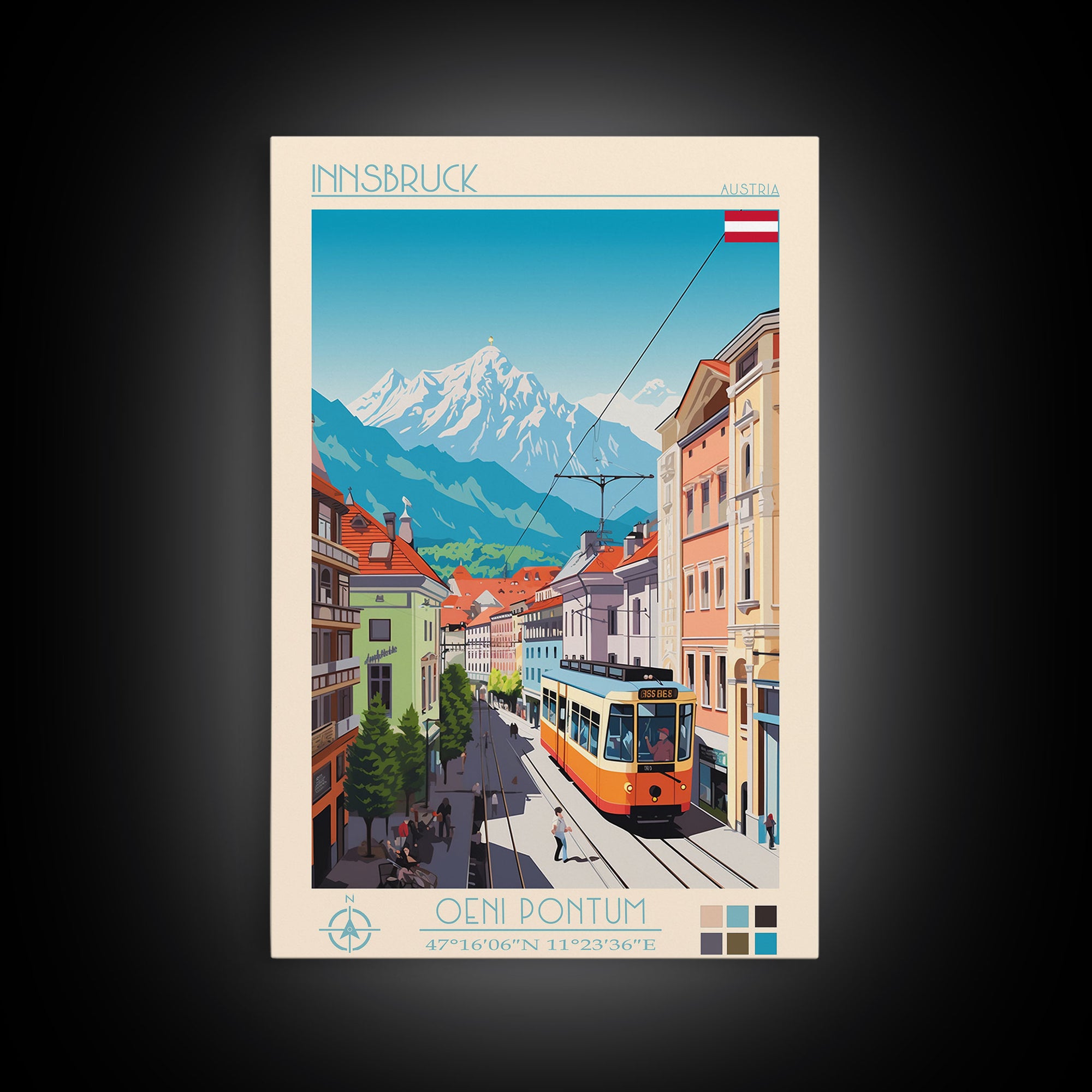 Innsbruck Austria Travel Poster Framed Canvas Print, Midcentury Modern Art, Pop Art Wall Decor, Scenic Wall Art, Living Room Decoration, Office Art