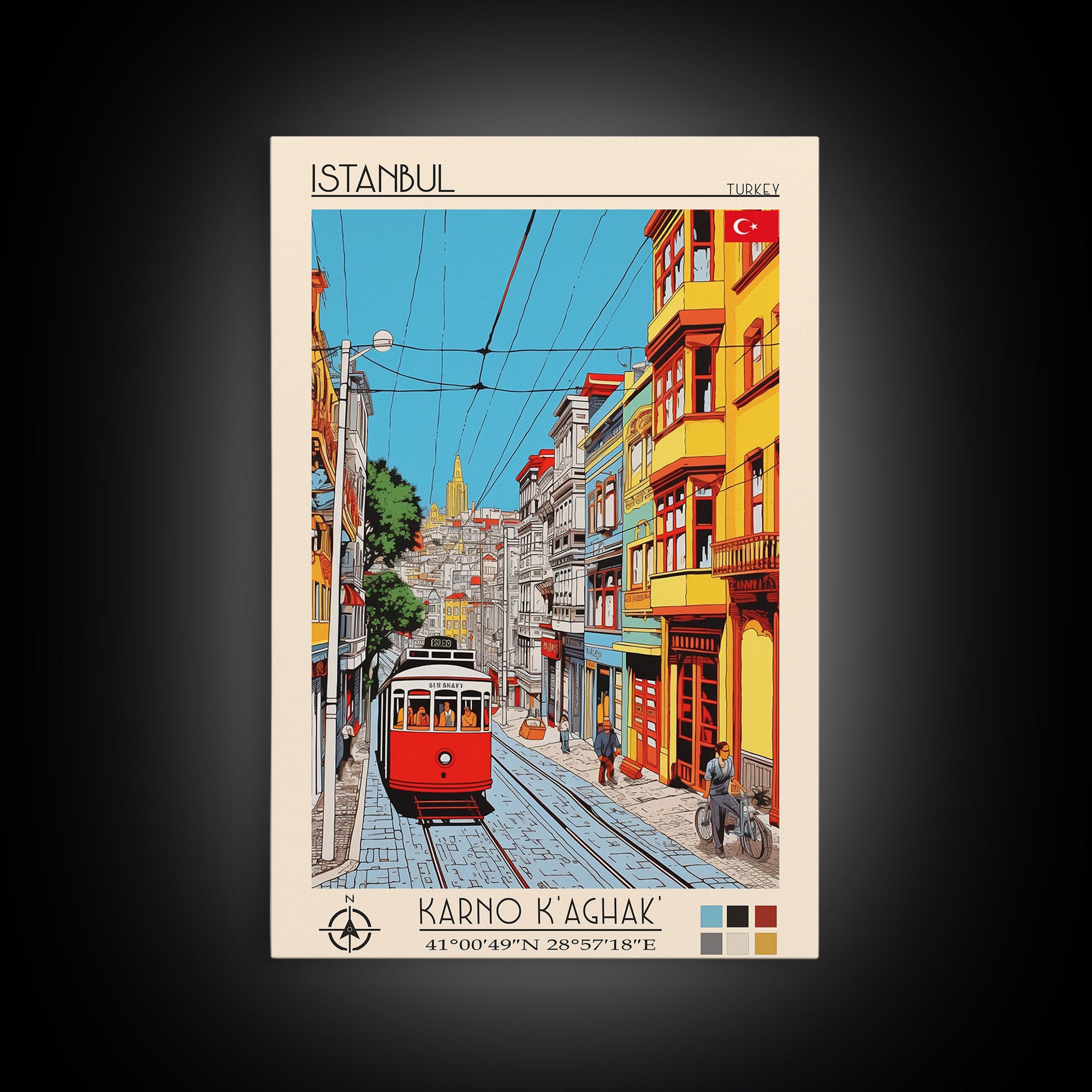 Istanbul Turkey Travel Poster Framed Canvas Print, Midcentury Modern Art, Pop Art Wall Decor, Scenic Living Room Art, Bedroom Decor