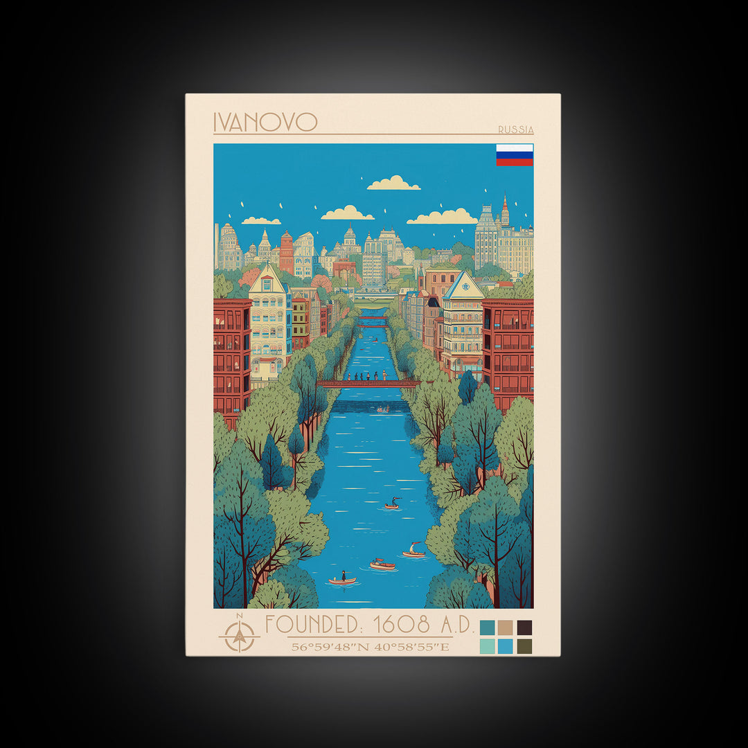 Ivanovo Russia Travel Poster Framed Canvas Print, Midcentury Modern Art, Pop Art Wall Decor, Home Decor, Vacation Gift, Office Art