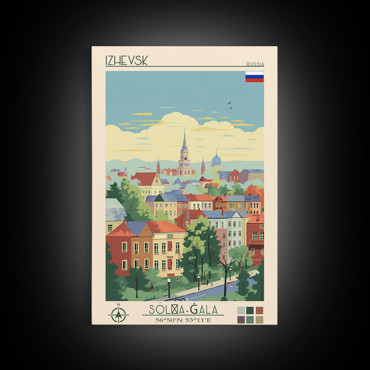 Izhevsk Russia Travel Poster Framed Canvas Print, Midcentury Modern Art, Pop Art Wall Decor, Scenic Living Room Art, Bedroom Gift