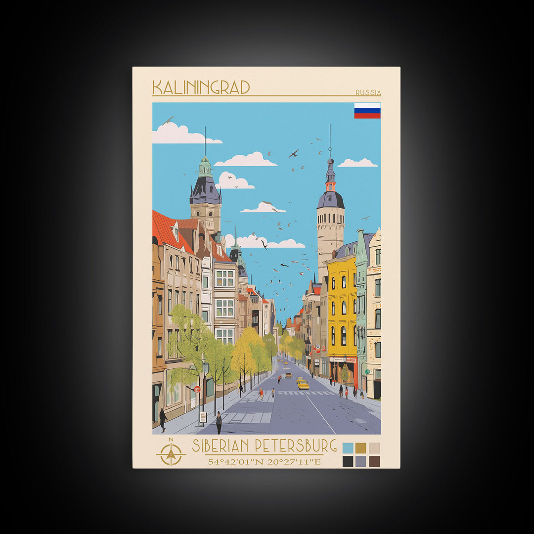 Kaliningrad Russia Travel Poster Framed Canvas Print, Midcentury Modern Art, Pop Art Wall Decor, Home Decor, Vacation Gift, Bedroom Art
