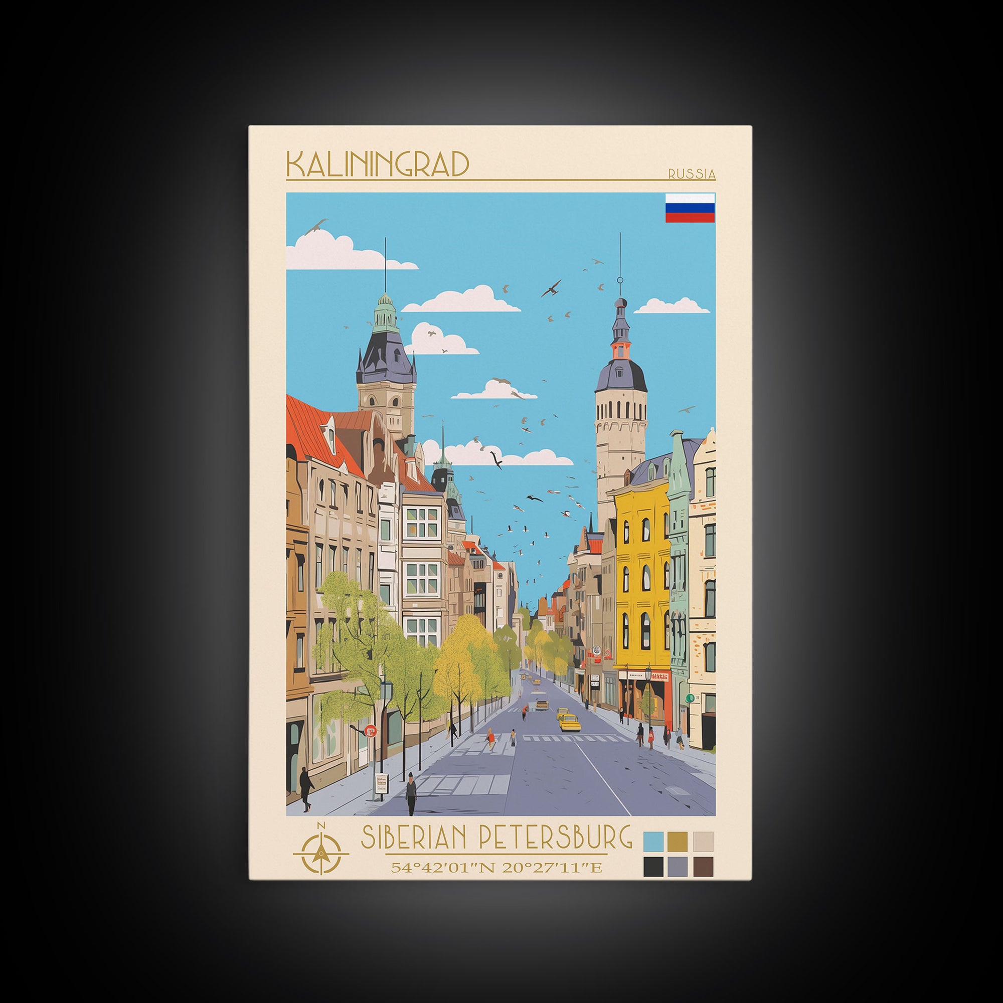 Kaliningrad Russia Travel Poster Framed Canvas Print, Midcentury Modern Art, Pop Art Wall Decor, Home Decor, Vacation Gift, Bedroom Art