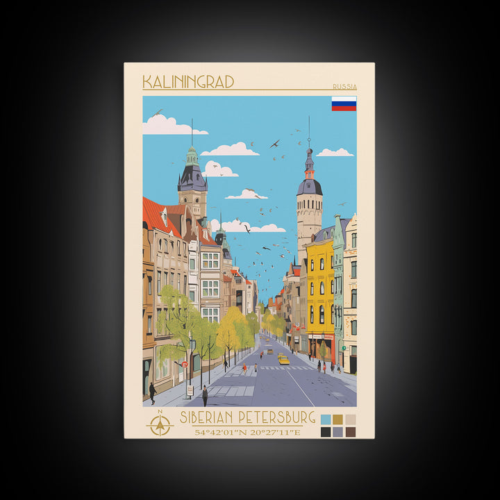 Kaliningrad Russia Travel Poster Framed Canvas Print, Midcentury Modern Art, Pop Art Wall Decor, Home Decor, Vacation Gift, Bedroom Art