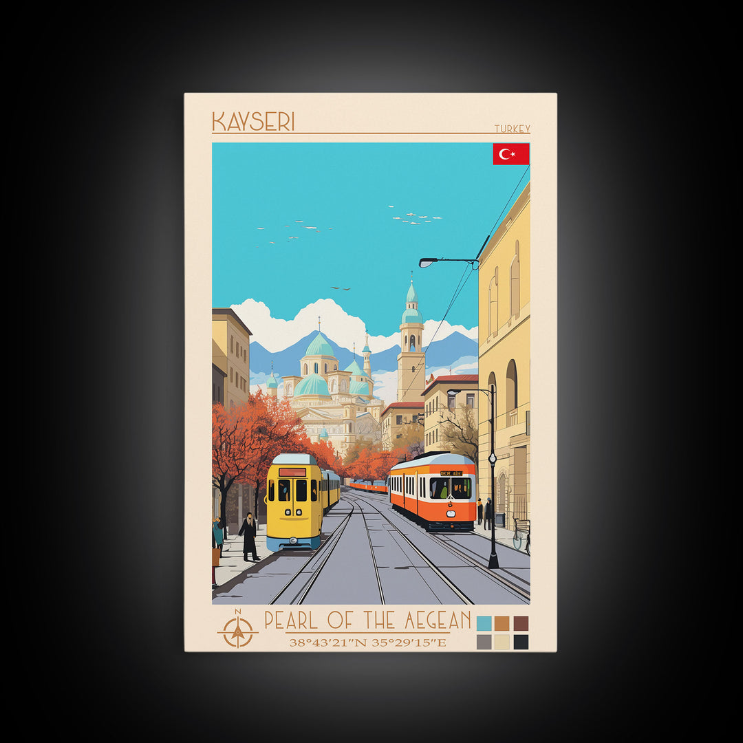 Kayseri Turkey Travel Poster Framed Canvas Print, Midcentury Modern Art, Pop Art Wall Decor, Scenic Wall Art, Living Room Decoration, Office Art