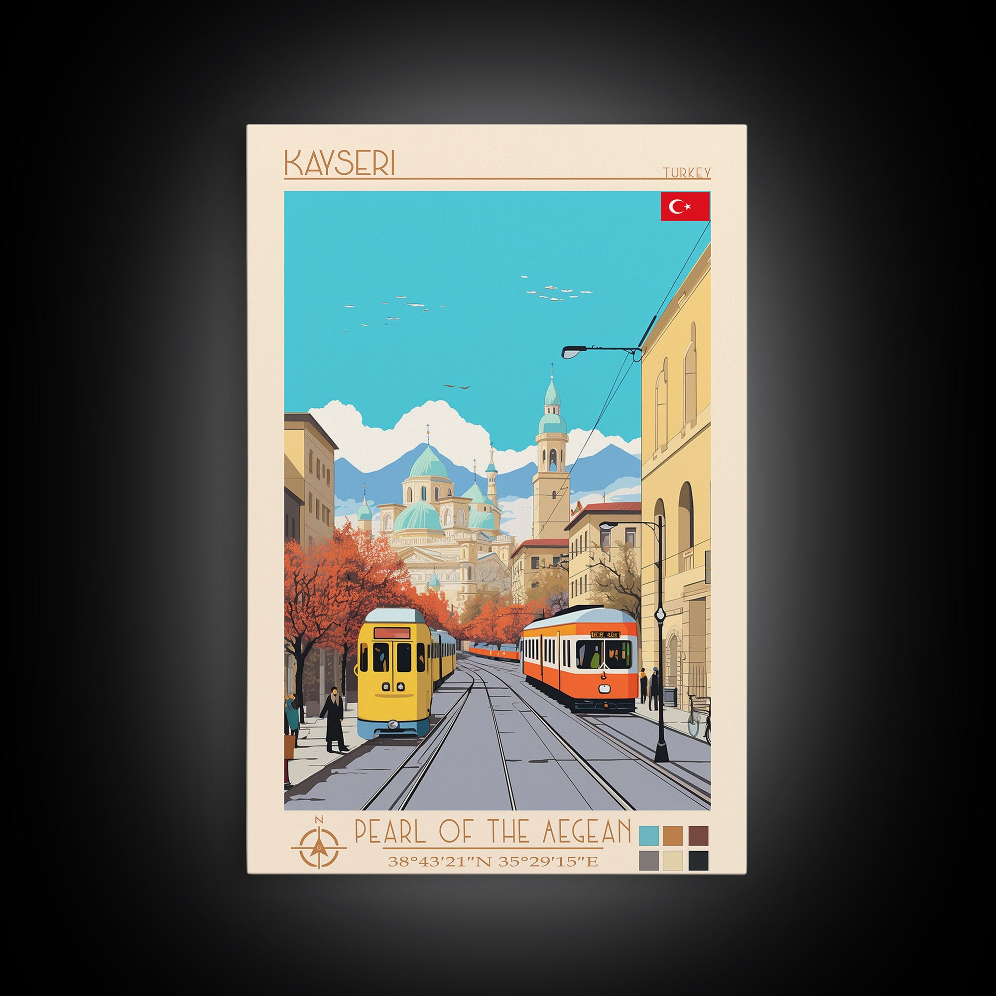 Kayseri Turkey Travel Poster Framed Canvas Print, Midcentury Modern Art, Pop Art Wall Decor, Scenic Wall Art, Living Room Decoration, Office Art