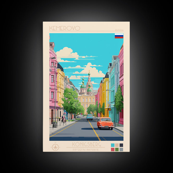 Kemerovo Russia Travel Poster Framed Canvas Print, Vintage Style, Pop Art Home Decor, Scenic Wall Art, Bedroom Decoration, Office Gift