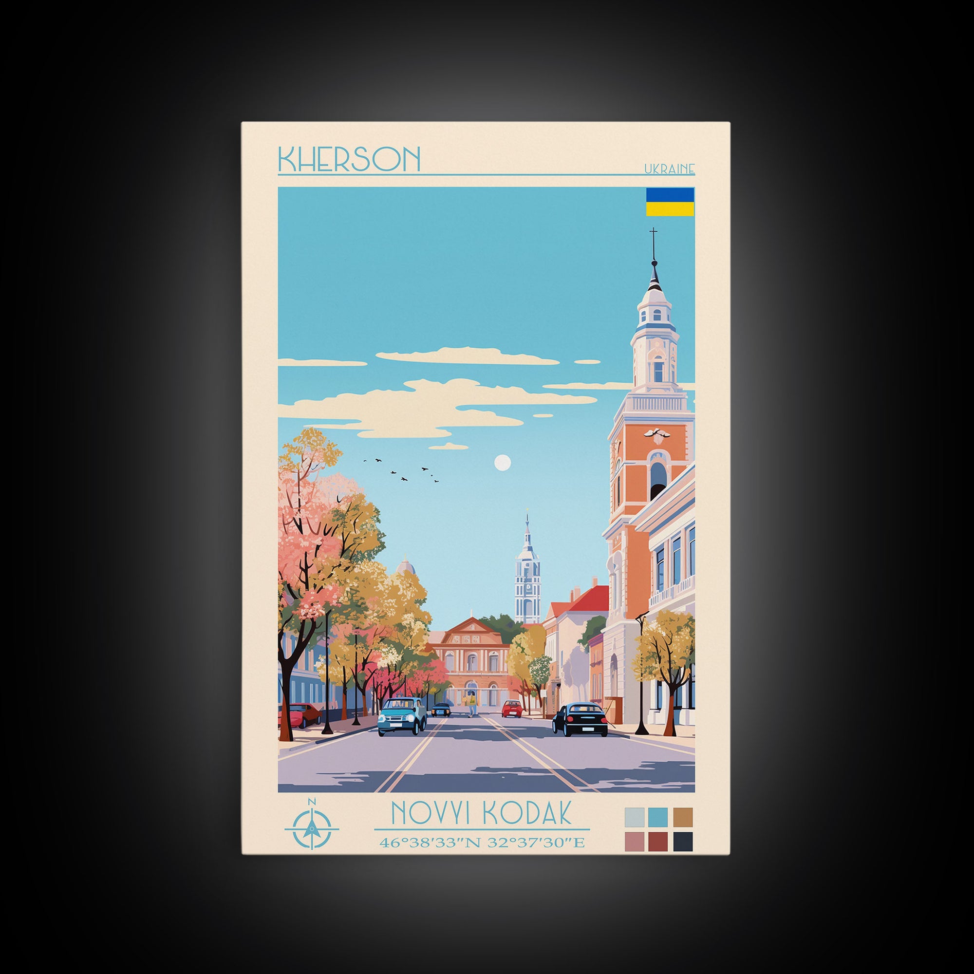 Kherson Ukraine Travel Poster Framed Canvas Print, Midcentury Modern Art, Pop Art Wall Decor, Scenic Wall Art, Living Room Decoration, Office Art