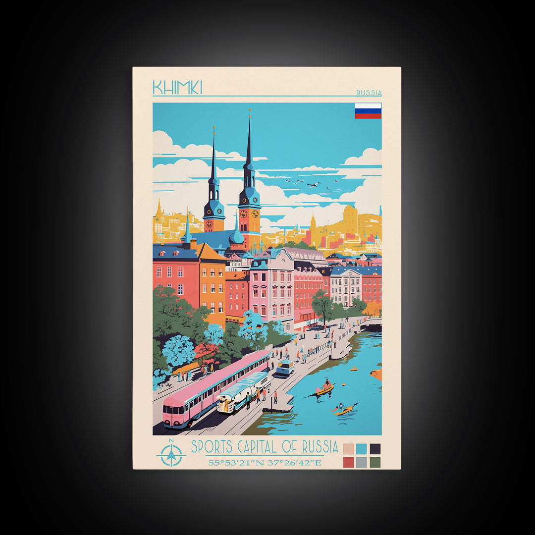 Khimki Russia Travel Poster Framed Canvas Print, Midcentury Modern Art, Pop Art Wall Decor, Home Decor, Vacation Gift, Bedroom Art