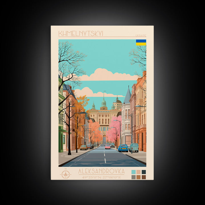 Khmelnytskyi Ukraine Travel Poster Framed Canvas Print, Midcentury Modern Art, Pop Art Wall Decor, Scenic Wall Art, Living Room Decoration, Office Gift