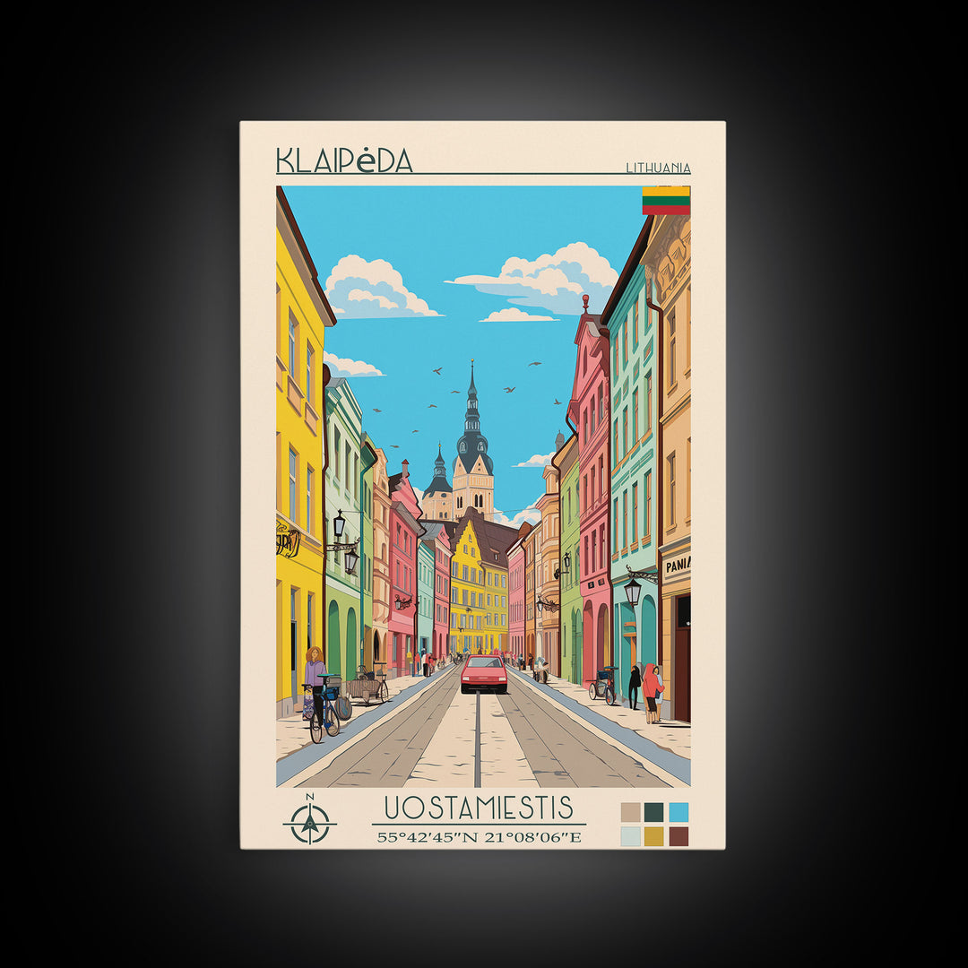 Klaipėda Lithuania Travel Poster Framed Canvas Print, Midcentury Modern Art, Pop Art Wall Decor, Home Decor, Vacation Gift, Office Art