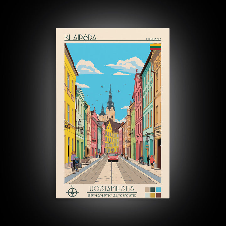 Klaipėda Lithuania Travel Poster Framed Canvas Print, Midcentury Modern Art, Pop Art Wall Decor, Home Decor, Vacation Gift, Office Art