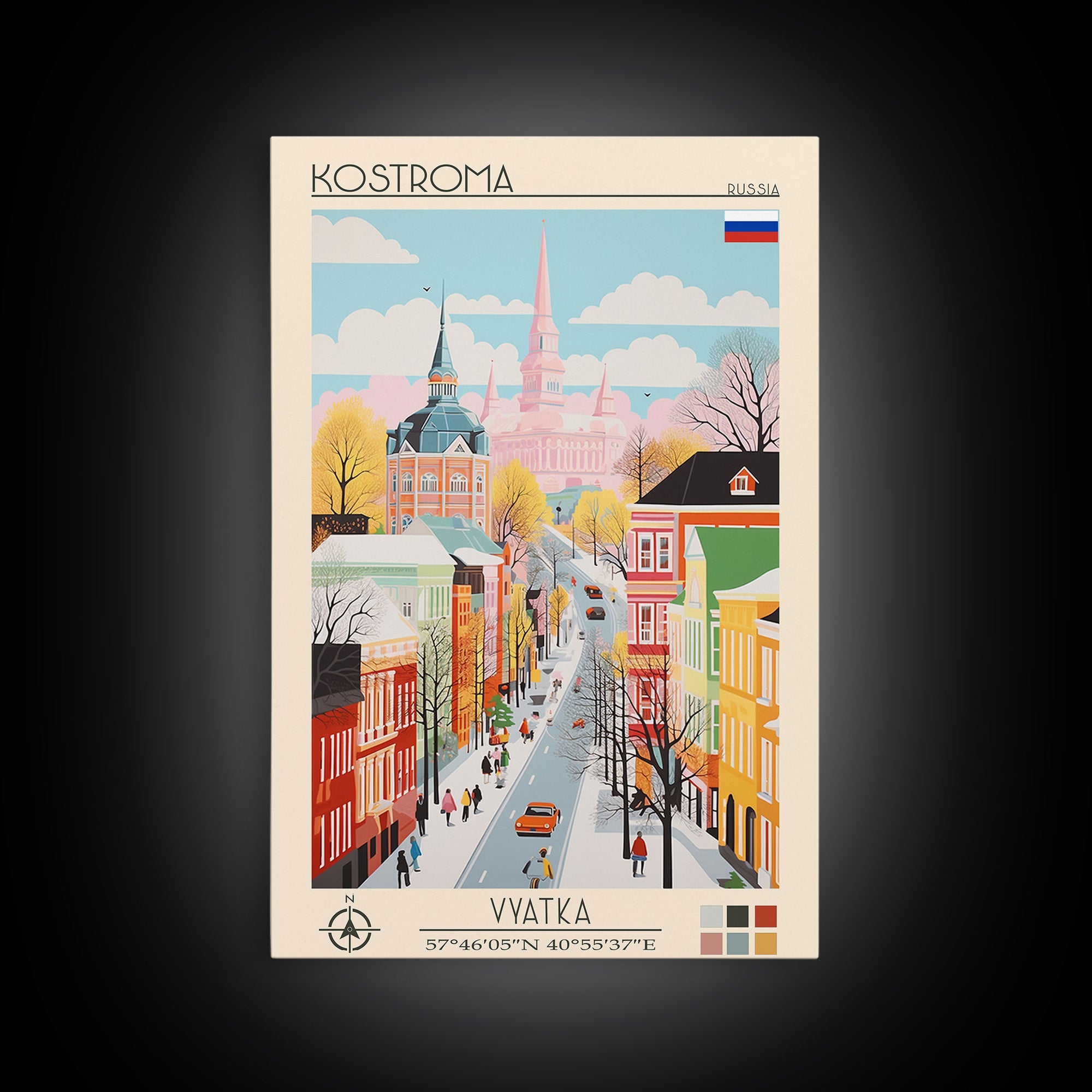 Kostroma Russia Travel Poster Framed Canvas Print, Vintage Style, Pop Art Home Decor, Scenic Wall Art, Bedroom Decoration, Office Gift