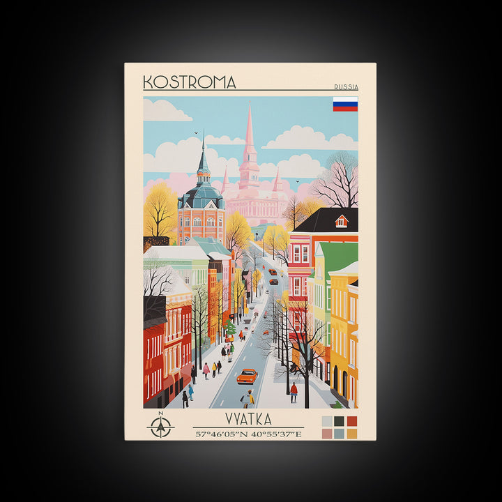 Kostroma Russia Travel Poster Framed Canvas Print, Vintage Style, Pop Art Home Decor, Scenic Wall Art, Bedroom Decoration, Office Gift