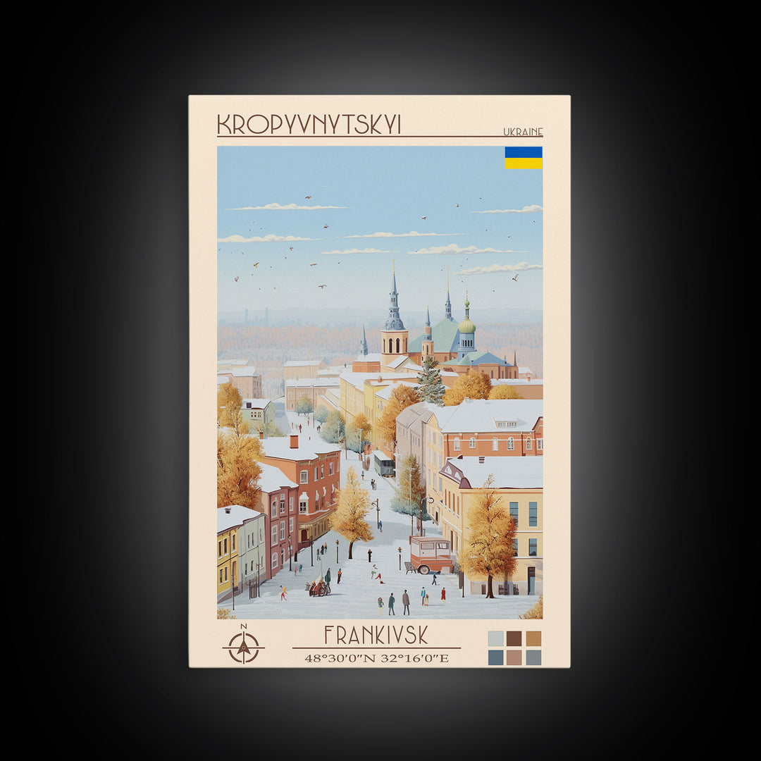 Kropyvnytskyi Ukraine Travel Poster Framed Canvas Print, Midcentury Modern Art, Pop Art Wall Decor, Home Decor, Vacation Gift, Office Art